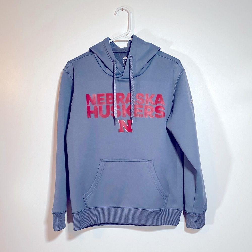 Adidas ClimaWarm Nebraska Huskers Hoodie gray with braided hoodie strings Small